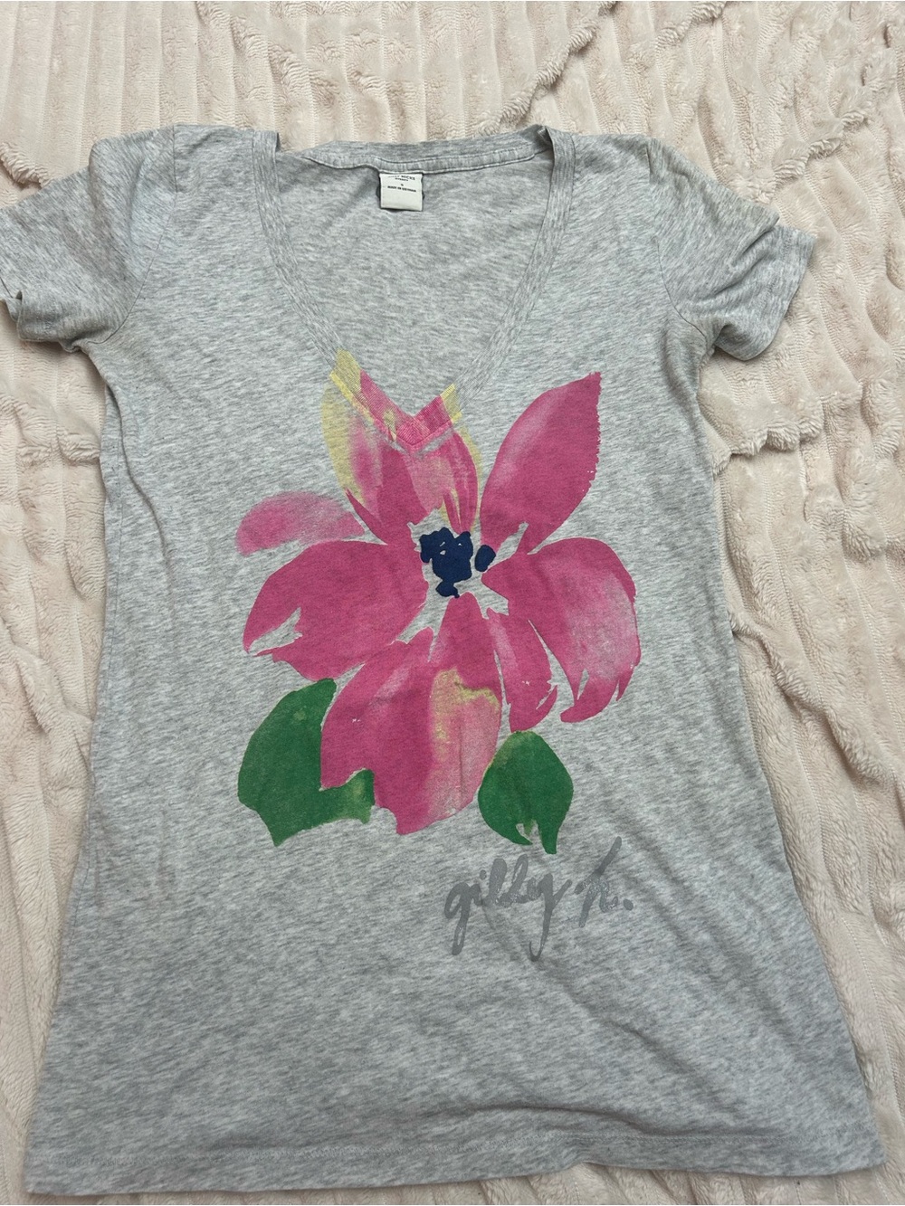 Gilly Hicks Gray Tee with Pink Floral Print